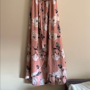 Floral off the shoulder maxi dress.